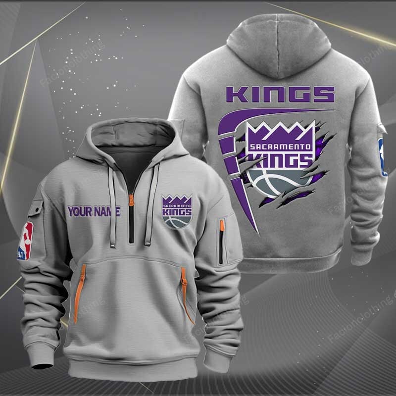 LIMITED EDITION - NEW CUSTOMIZED NBA16 SK SACRAMENTO KINGS QUARTER ZIP HOODIE