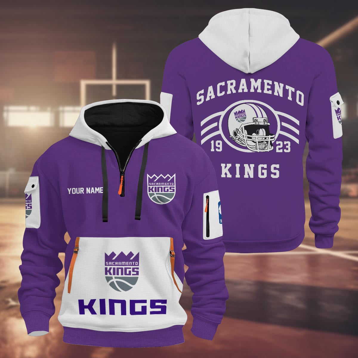 LIMITED EDITION - NEW CUSTOMIZED NBA16 SK SACRAMENTO KINGS QUARTER ZIP HOODIE