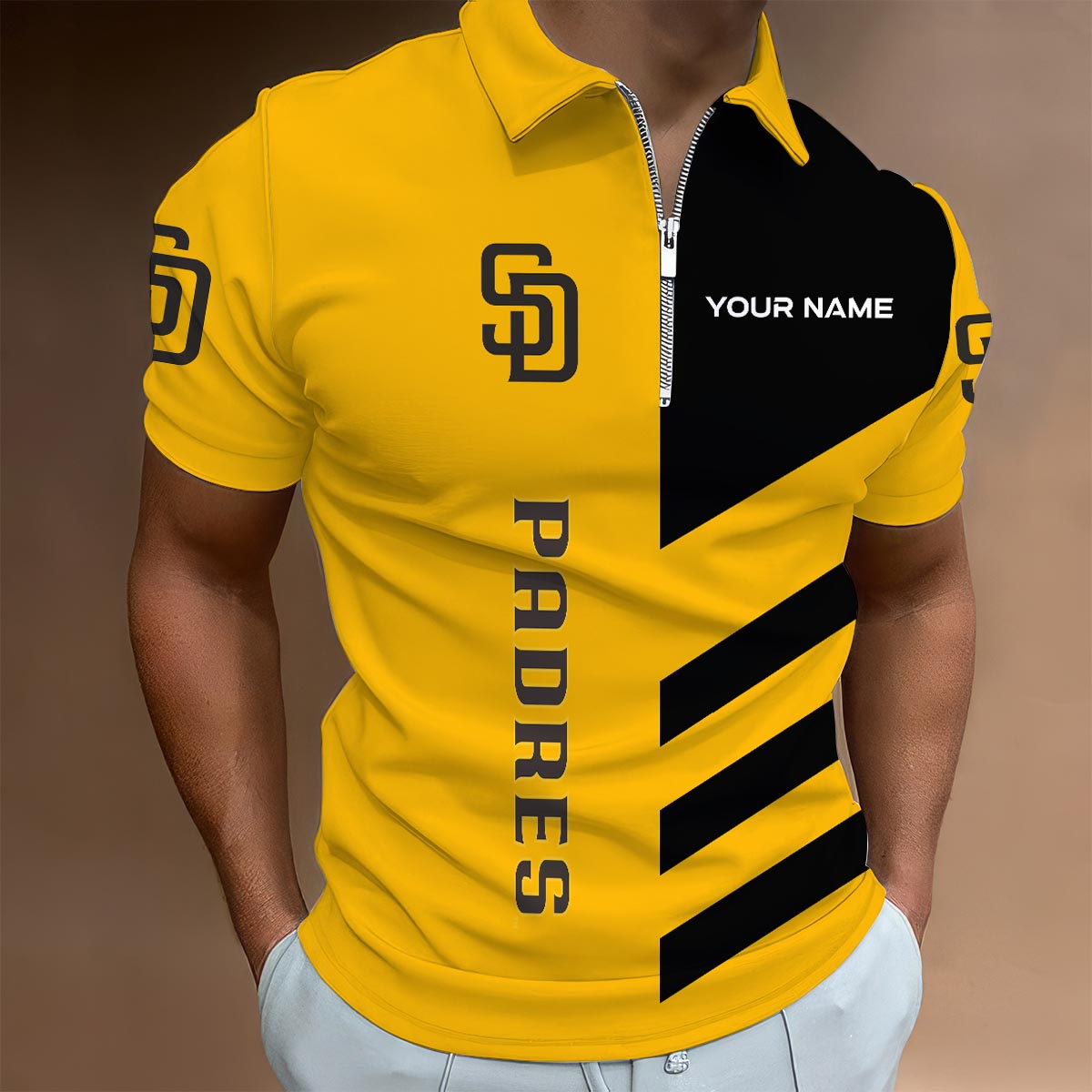LIMITED EDITION - NEW CUSTOMIZED MLB18 SDP SAN DIEGO PADRES ZIP POLO SHIRT