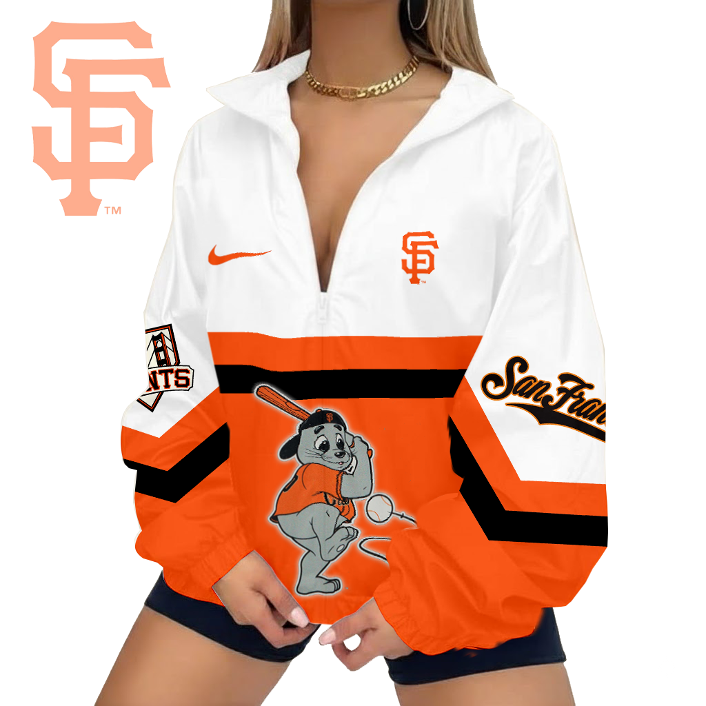 LIMITED EDITION - NEW CUSTOMIZED MLB06 SFG SAN FRANCISCO GIANTS V-NECK ZIPPER SWEATSHIRT JACKET