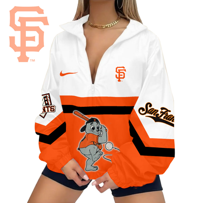 LIMITED EDITION - NEW CUSTOMIZED MLB06 SFG SAN FRANCISCO GIANTS V-NECK ZIPPER SWEATSHIRT JACKET