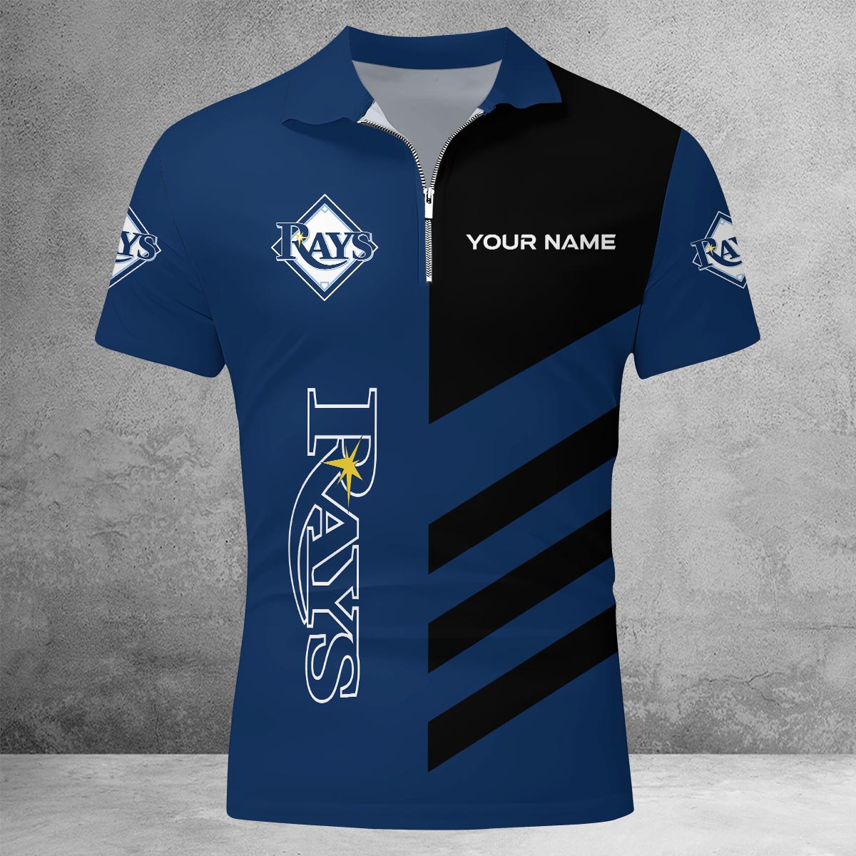 LIMITED EDITION - NEW CUSTOMIZED MLB21 TBR TAMPA BAY RAYS ZIP POLO SHIRT