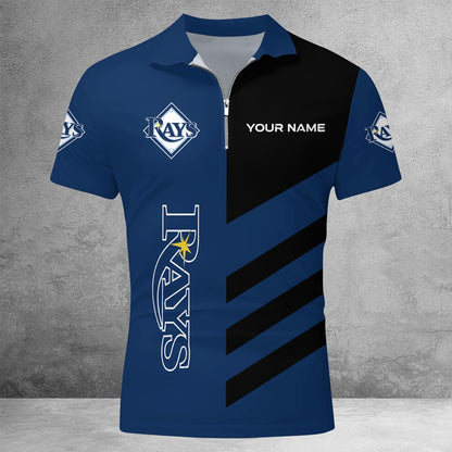 LIMITED EDITION - NEW CUSTOMIZED MLB21 TBR TAMPA BAY RAYS ZIP POLO SHIRT