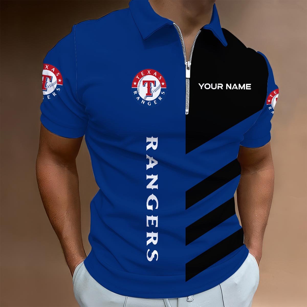 LIMITED EDITION - NEW CUSTOMIZED MLB08 TRS TEXAS RANGERS ZIP POLO SHIRT