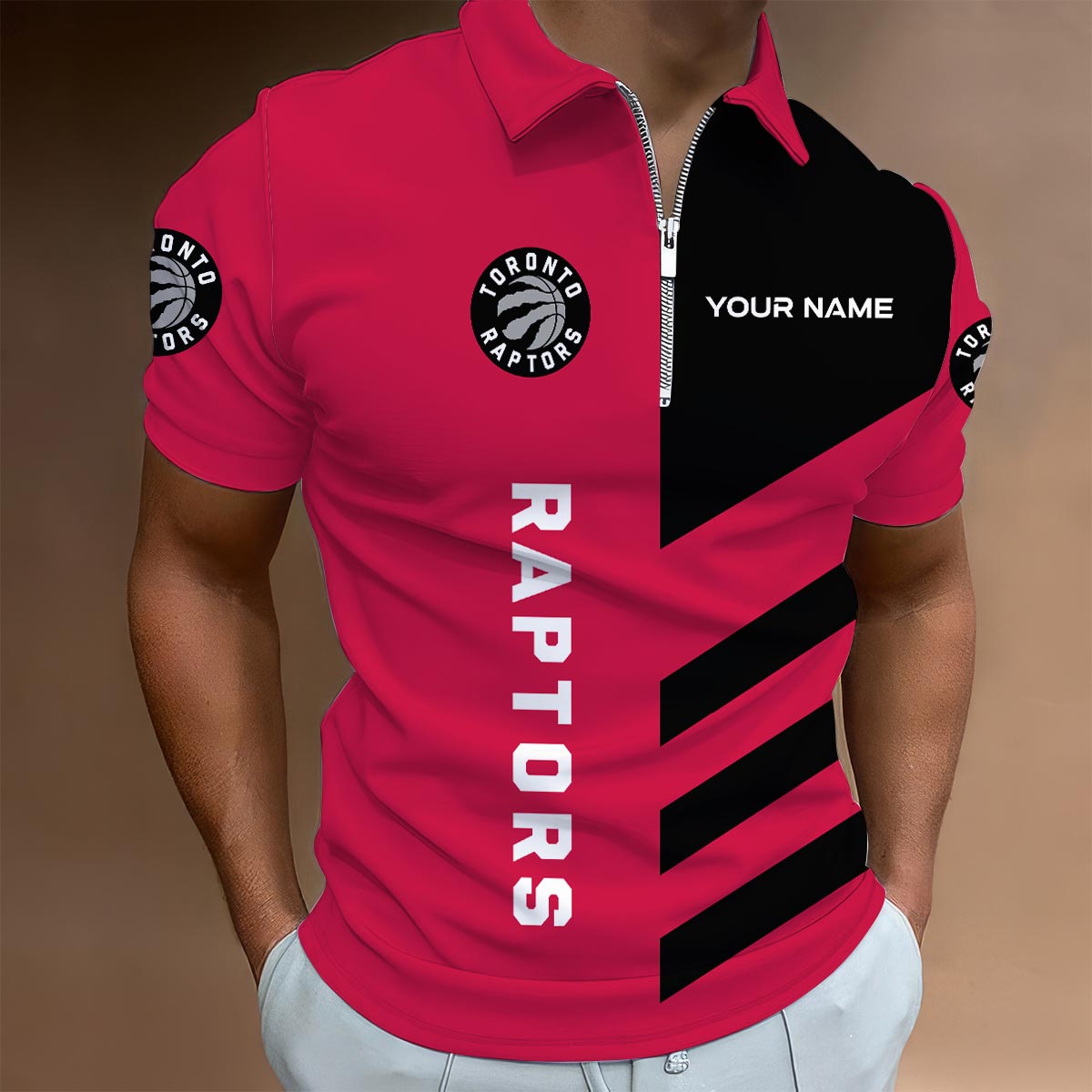 LIMITED EDITION - NEW CUSTOMIZED NBA24 TR TORONTO RAPTORS ZIP POLO SHIRT