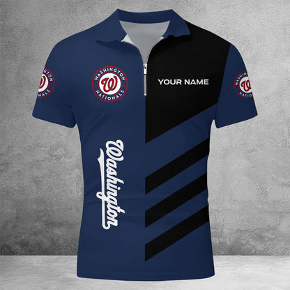 LIMITED EDITION - NEW CUSTOMIZED MLB28 WNS WASHINGTON NATIONALS ZIP POLO SHIRT