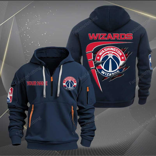 LIMITED EDITION - NEW CUSTOMIZED NBA28 WW WASHINGTON WIZARDS QUARTER ZIP HOODIE