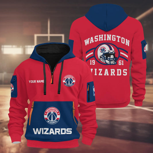 LIMITED EDITION - NEW CUSTOMIZED NBA28 WW WASHINGTON WIZARDS QUARTER ZIP HOODIE