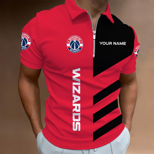 LIMITED EDITION - NEW CUSTOMIZED NBA28 WW WASHINGTON WIZARDS ZIP POLO SHIRT