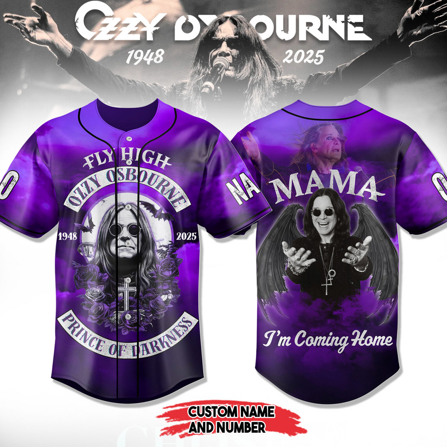 NEW PREMIUM BLACK SABBATH x OZZY OSBOURNE BASEBALL JERSEY