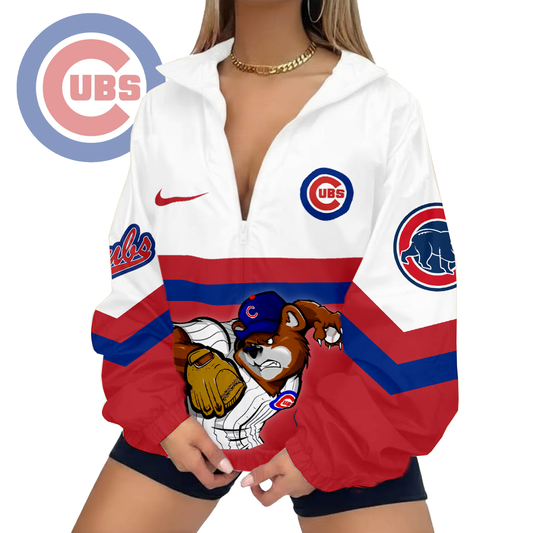 LIMITED EDITION - NEW CUSTOMIZED MLB04 CCS CHICAGO CUBS V-NECK ZIPPER SWEATSHIRT JACKET