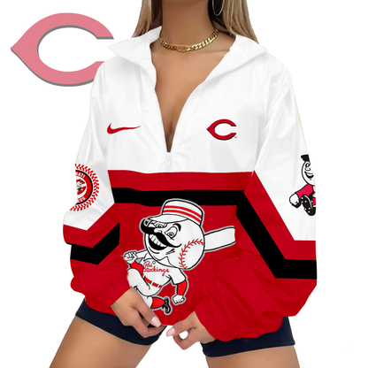 LIMITED EDITION - NEW CUSTOMIZED MLB05 CRS CINCINNATI REDS V-NECK ZIPPER SWEATSHIRT JACKET