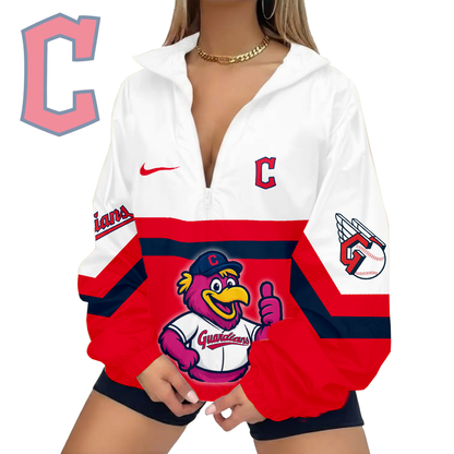 LIMITED EDITION - NEW CUSTOMIZED MLB13 CGS CLEVELAND GUARDIANS V-NECK ZIPPER SWEATSHIRT JACKET