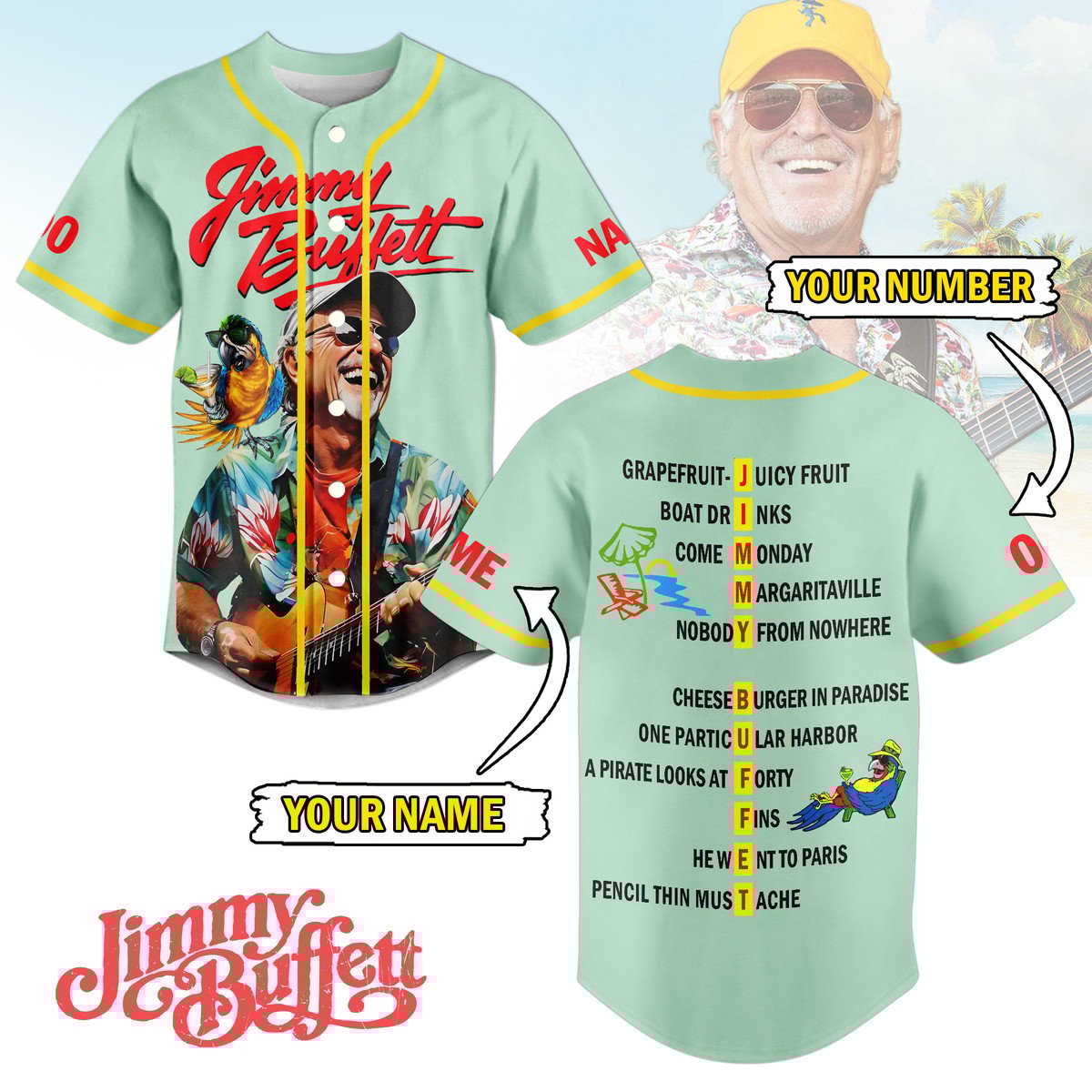 NEW PREMIUM JIMMY BUFFETT BASEBALL JERSEY