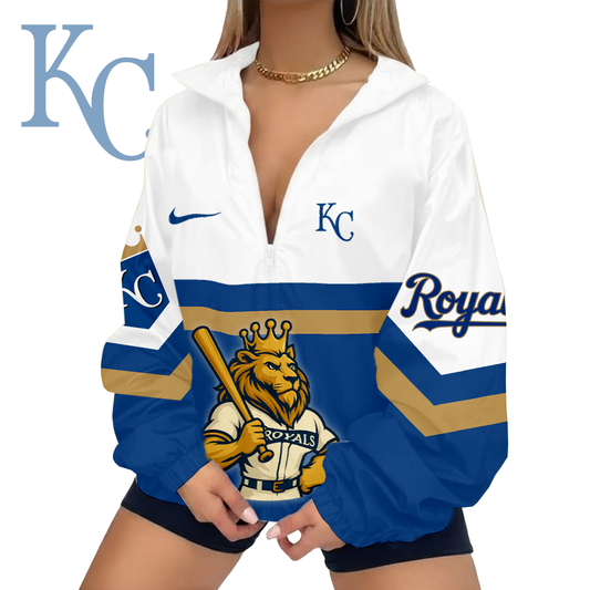 LIMITED EDITION - NEW CUSTOMIZED MLB19 KCR KANSAS CITY ROYALS V-NECK ZIPPER SWEATSHIRT JACKET