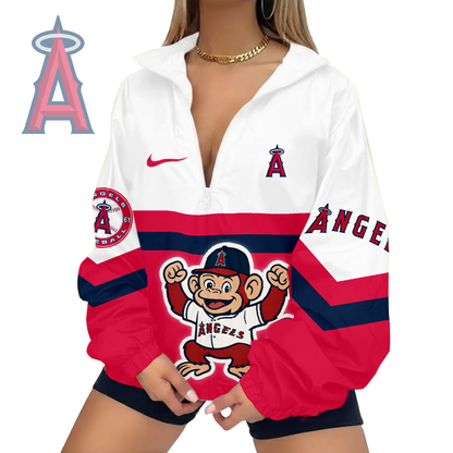 LIMITED EDITION - NEW CUSTOMIZED MLB27 LAA LOS ANGELES ANGELS V-NECK ZIPPER SWEATSHIRT JACKET