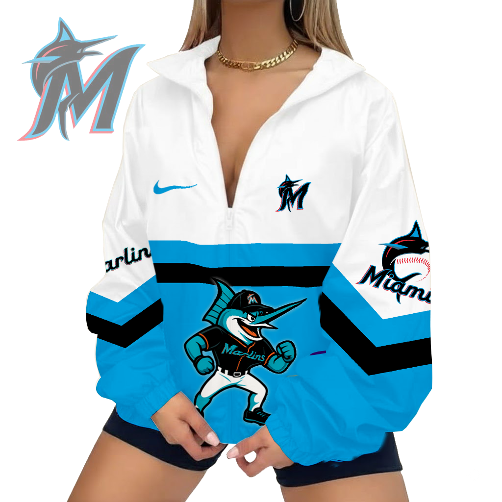 LIMITED EDITION - NEW CUSTOMIZED MLB20 MMS MIAMI MARLINS V-NECK ZIPPER SWEATSHIRT JACKET