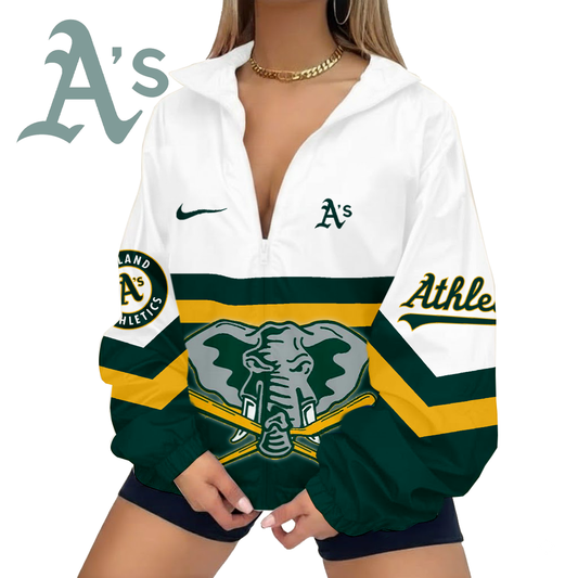 LIMITED EDITION - NEW CUSTOMIZED MLB23 OAS OAKLAND ATHLETICS V-NECK ZIPPER SWEATSHIRT JACKET