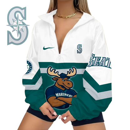 LIMITED EDITION - NEW CUSTOMIZED MLB14 SMS SEATTLE MARINERS V-NECK ZIPPER SWEATSHIRT JACKET