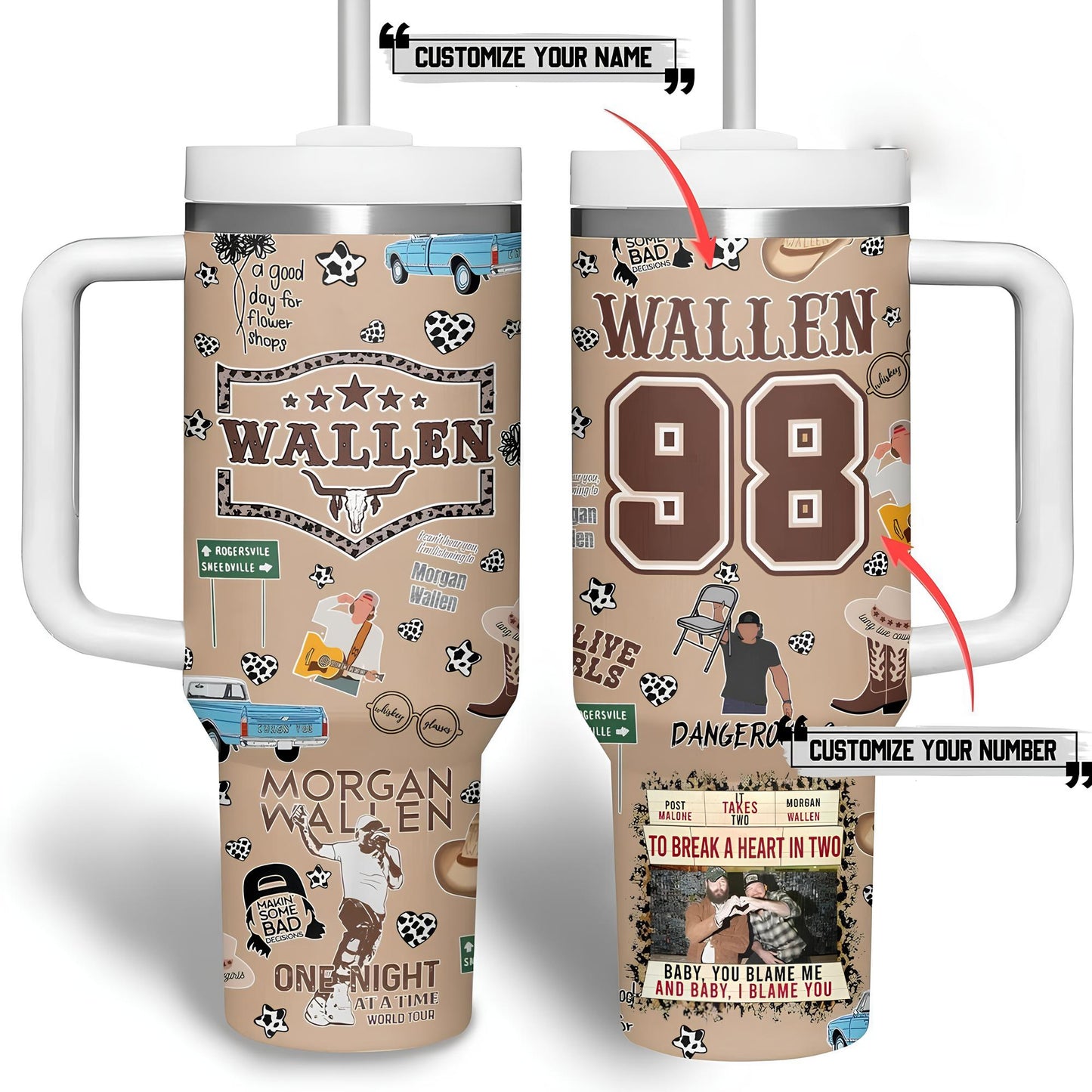 Morgan Wallen Premium 40OZ Tumbler With Handle