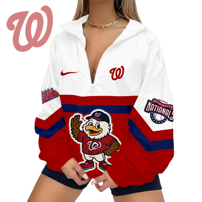 LIMITED EDITION - NEW CUSTOMIZED MLB28 WNS WASHINGTON NATIONALS V-NECK ZIPPER SWEATSHIRT JACKET