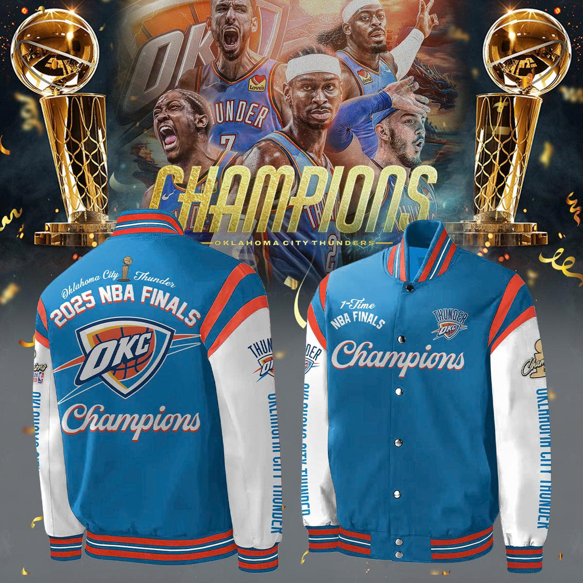 Oklahoma City Thunder Baseball Jacket - 2025 NBA Champions